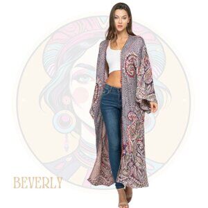 BEVERLY Eggplant Thick Stitch Embroidered Duster Cardigan